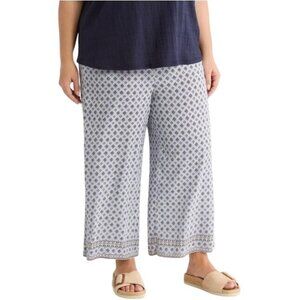 Max Studio Womens Plus Blue Cream Print Cropped Pull On Wide Leg Pants Sz 2X New
